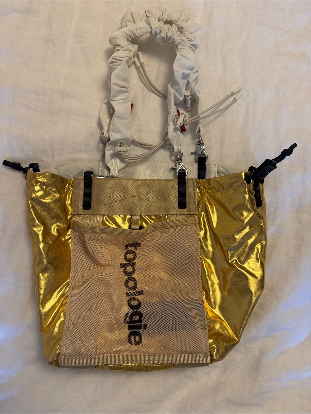 Topologie Reversible Metallic Gold/White Mesh Pocket Tote